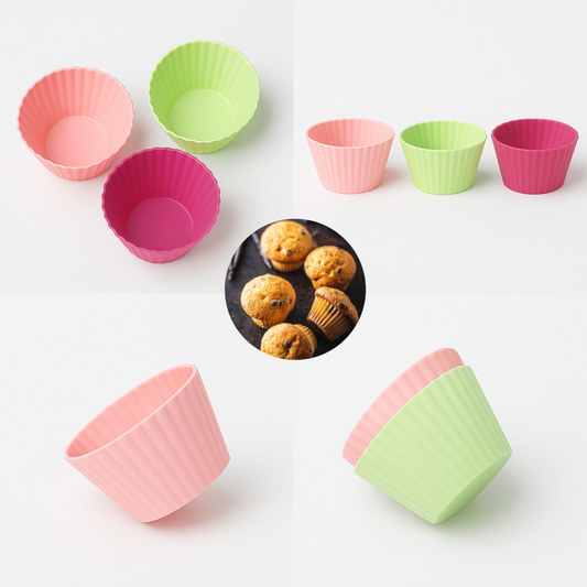 Forme din Silicon de 3 Culori Pastel pentru Briose Ø7x3cm - 6 buc